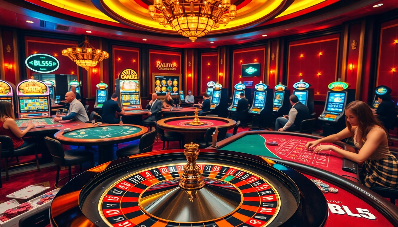 Players engaging in thrilling roulette at the luxurious BL555 casino with vibrant lights and exciting atmosphere.