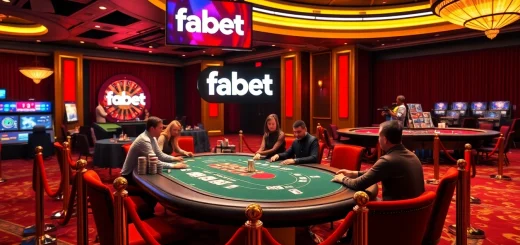 Engaged players at a high-stakes poker table in the luxurious Fabet casino.