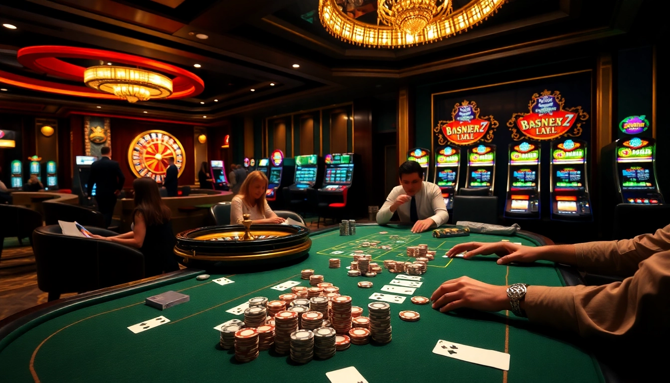 Engage in thrilling games at bet88.law's luxurious casino tables with poker chips and cards.
