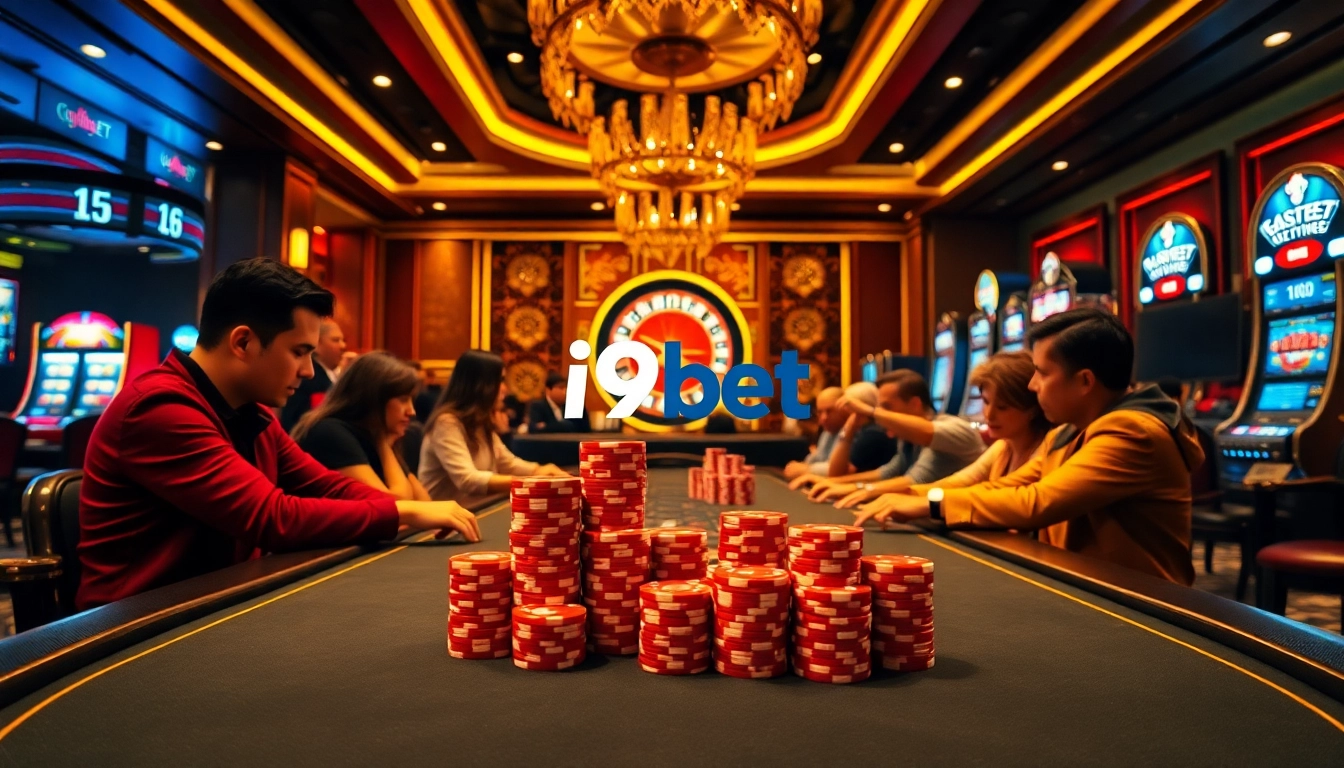 Experience the thrill of i9bet at a luxurious casino with high-stakes poker and vibrant slot machines.