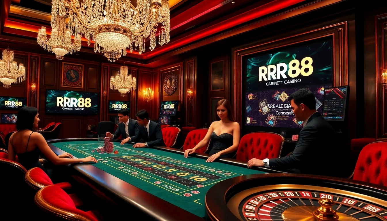 RR88 poker excitement at a luxurious casino table with vibrant chips and ambiance.