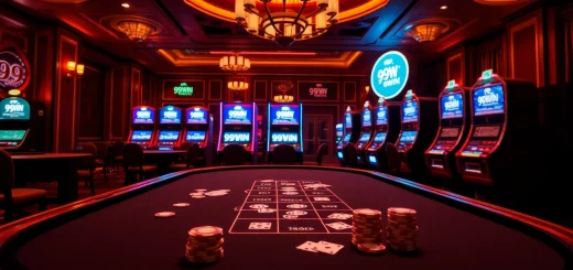 Experience a thrilling casino atmosphere at 99WIN with vibrant gaming interfaces and elegant decor.