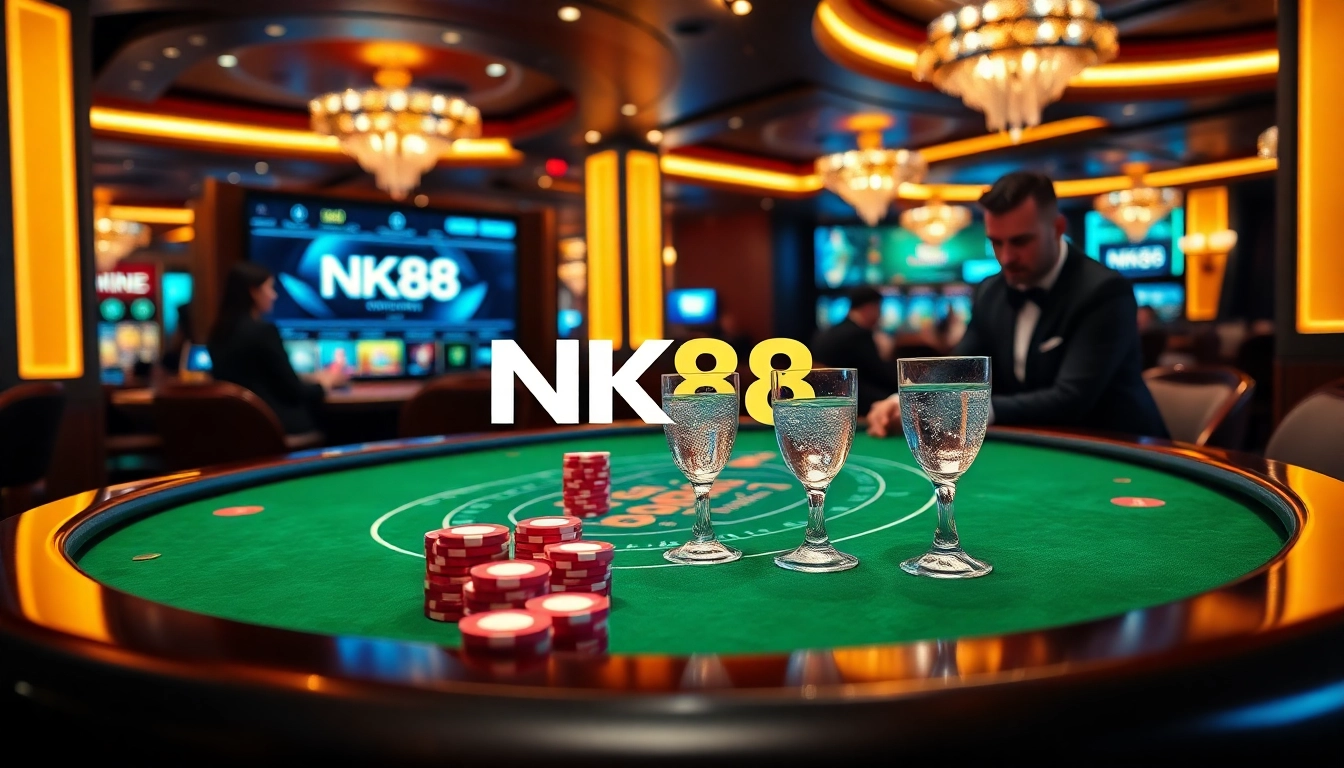 Engaging in high-stakes gaming at NK88 casino, showcasing a luxurious atmosphere.