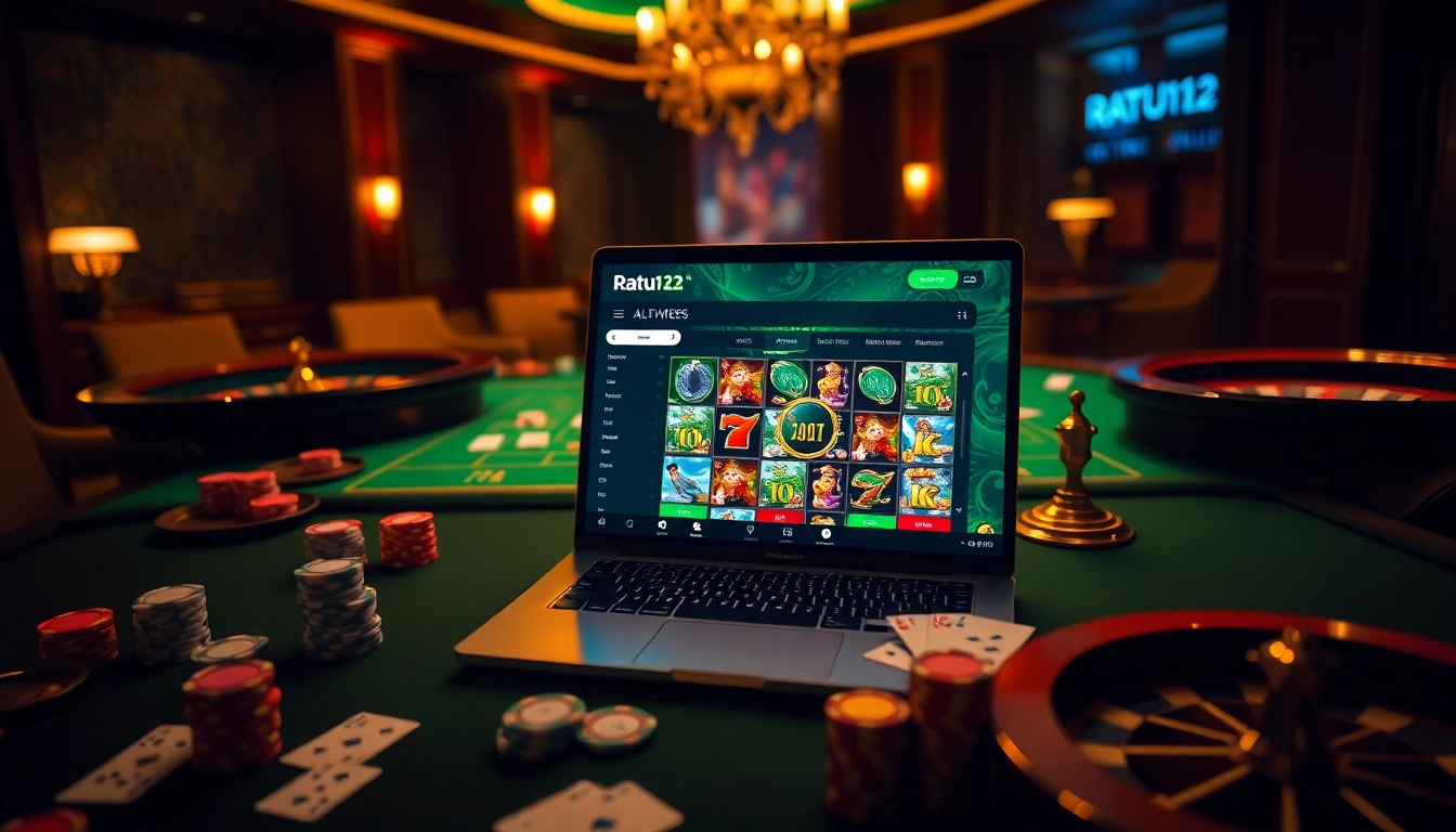 Para pemain menikmati platform permainan online Ratu123 dengan grafis slot yang menarik dan roda roulette.