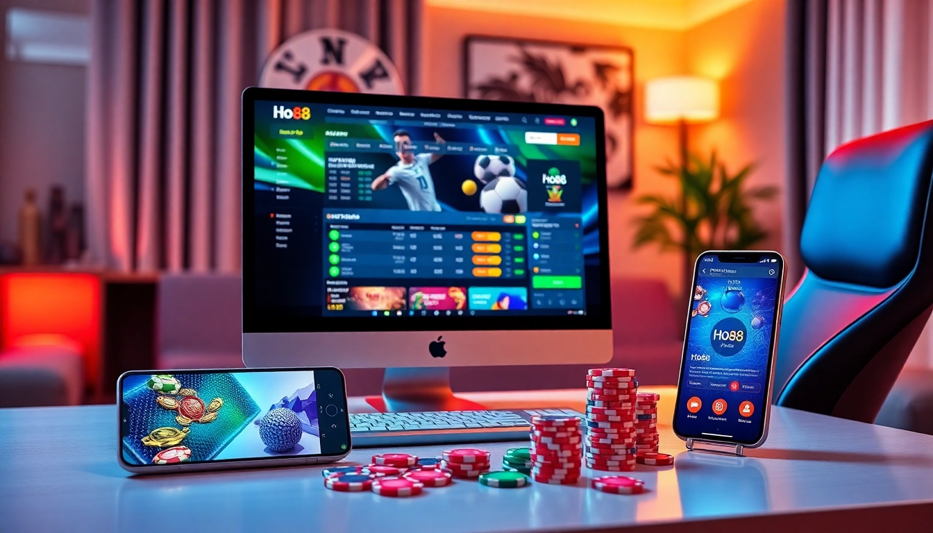 Ho88 online gambling platform showcasing sports betting and innovative technology in a vibrant setting.
