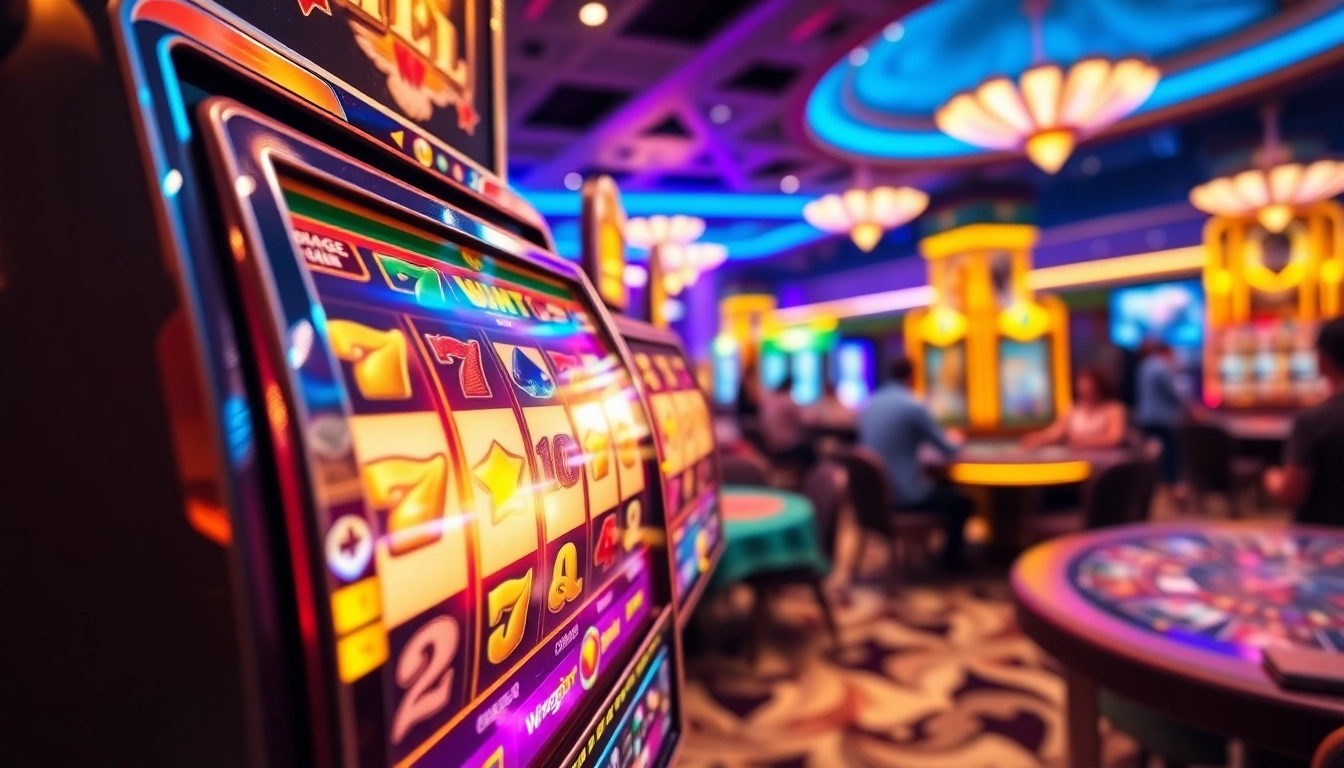 Experience big wins with Wingslots77 as vibrant slots and eager players fill the casino atmosphere.