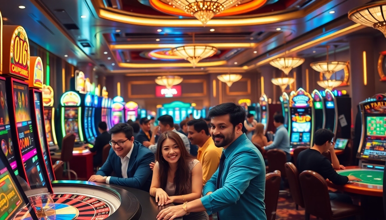 Asupanjitu captures excitement at a luxurious casino featuring roulette and slot machines.