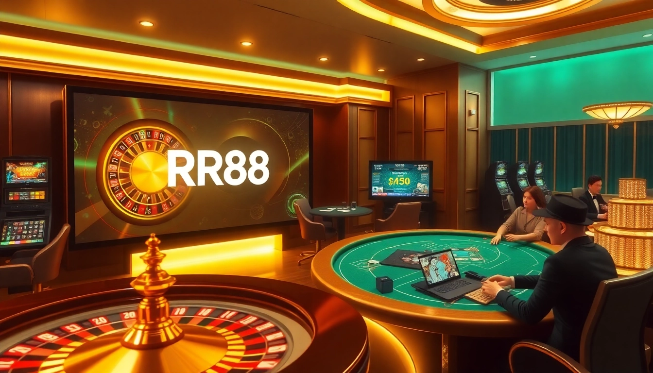 Experience the thrill of online gambling at RR88 with vibrant casino visuals.