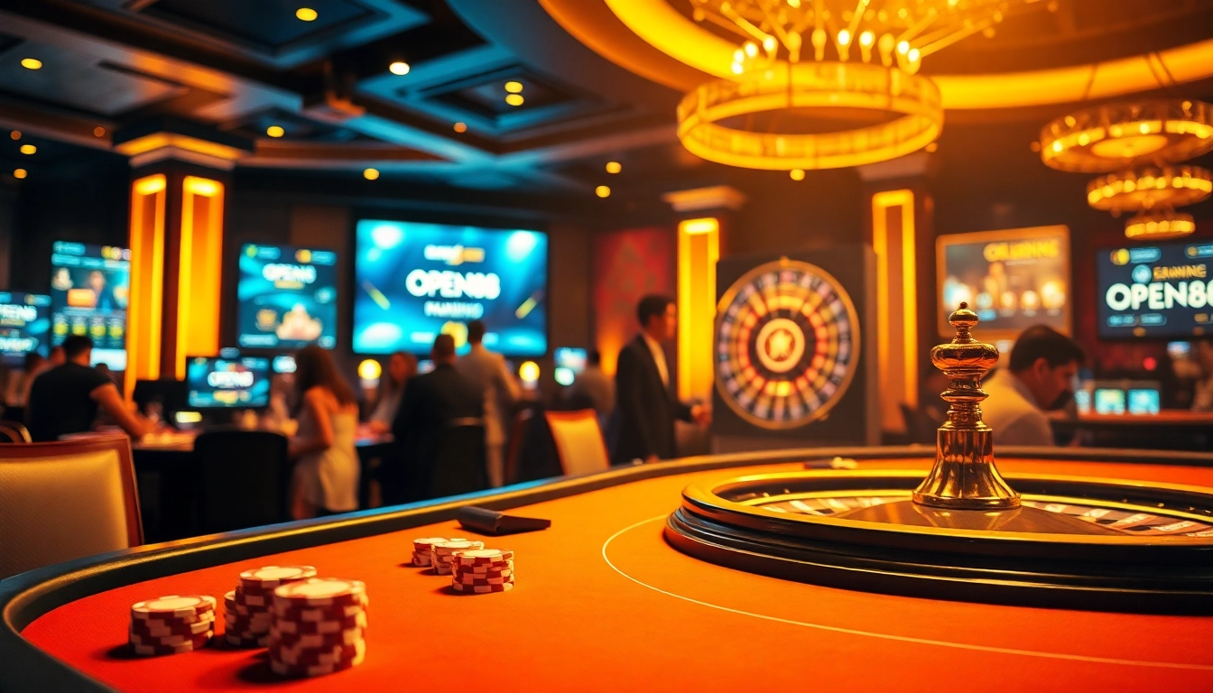 Experience the thrill of OPEN88 with lively casino games, poker tables, and roulette wheels.