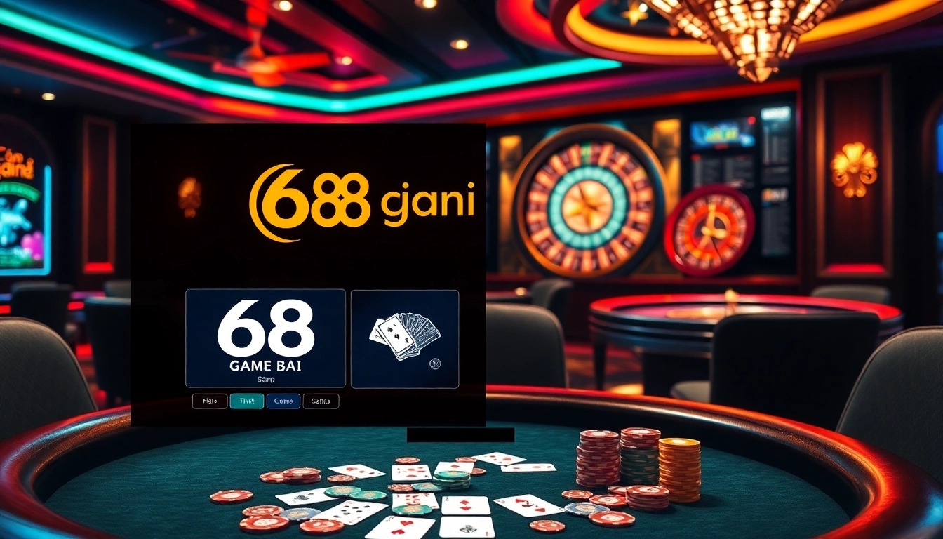 Engaging scene showcasing the vibrant atmosphere of 68 game bài with poker chips and colorful casino tables.