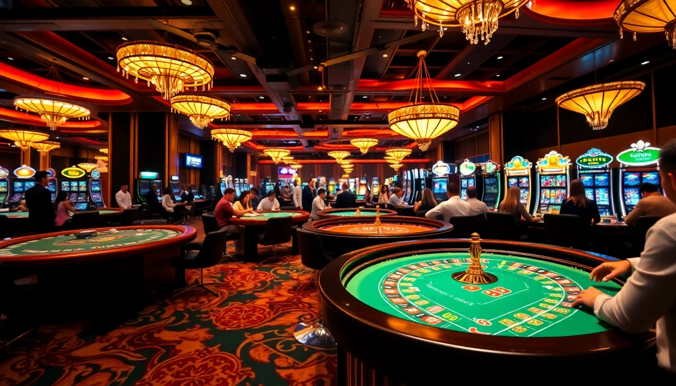 SUNWIN casino scene featuring lively gambling tables and vibrant decor.