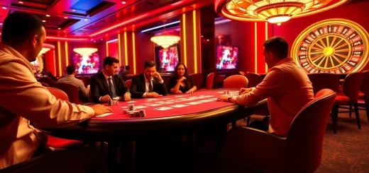 Players experiencing the thrill of poker and roulette at red88 casino under bright lights.