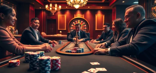 NK88 casino scene with players at a poker table, vibrant chips, and roulette wheel.