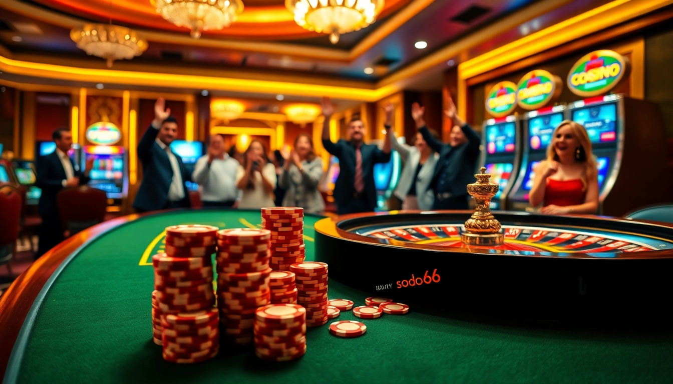 Engaging scene at SODO66 casino with players enjoying poker and roulette.