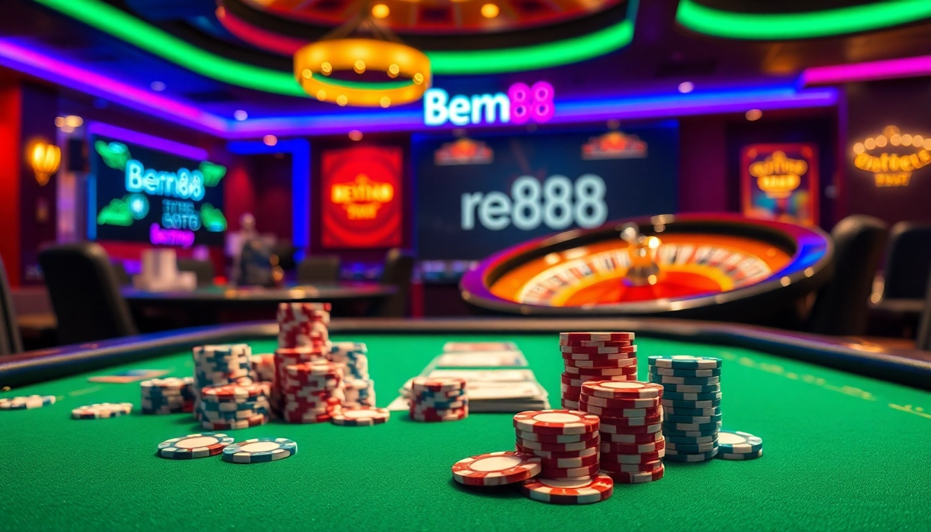 Join the excitement at Bem88 with thrilling poker and roulette in a luxurious casino setting.