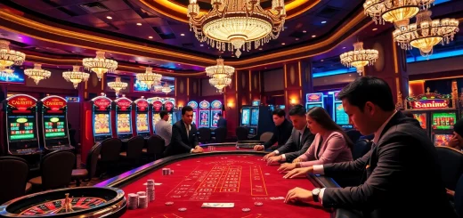 Experience the thrill of winning at ee88 com with an exciting casino atmosphere featuring elegant gambling tables and vibrant players.