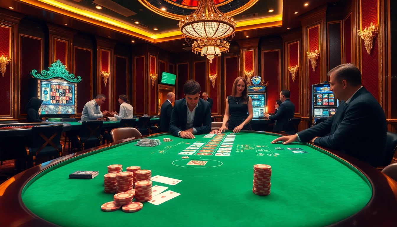 Players enjoying a thrilling game at Co88 casino, featuring poker chips and a roulette wheel.