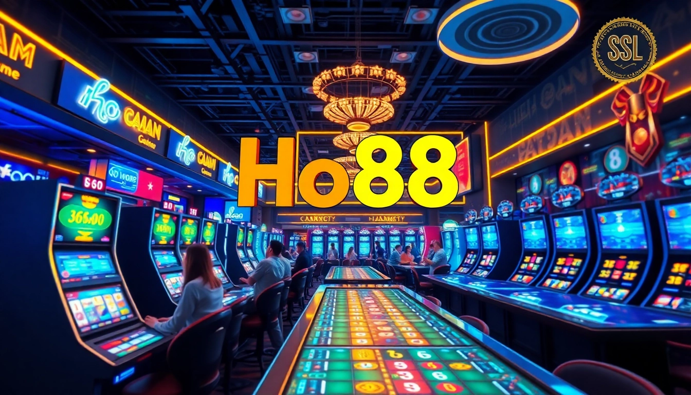 Ho88 gaming experience highlighting vibrant casino atmosphere and secure betting.
