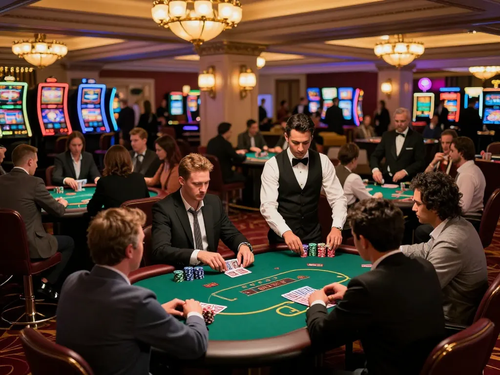 Players enjoying poker at God55 casino with vibrant atmosphere and warm lighting