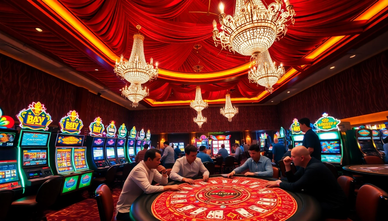 Inultogel mengeksplorasi suasana kasino yang hidup dengan mesin slot dan pemain yang antusias.