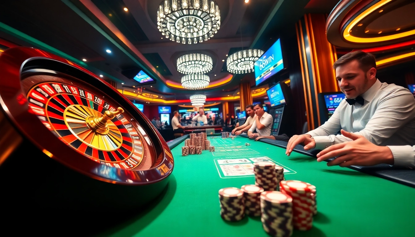 Exciting poker action and roulette at 68win, showcasing the thrill of gambling.