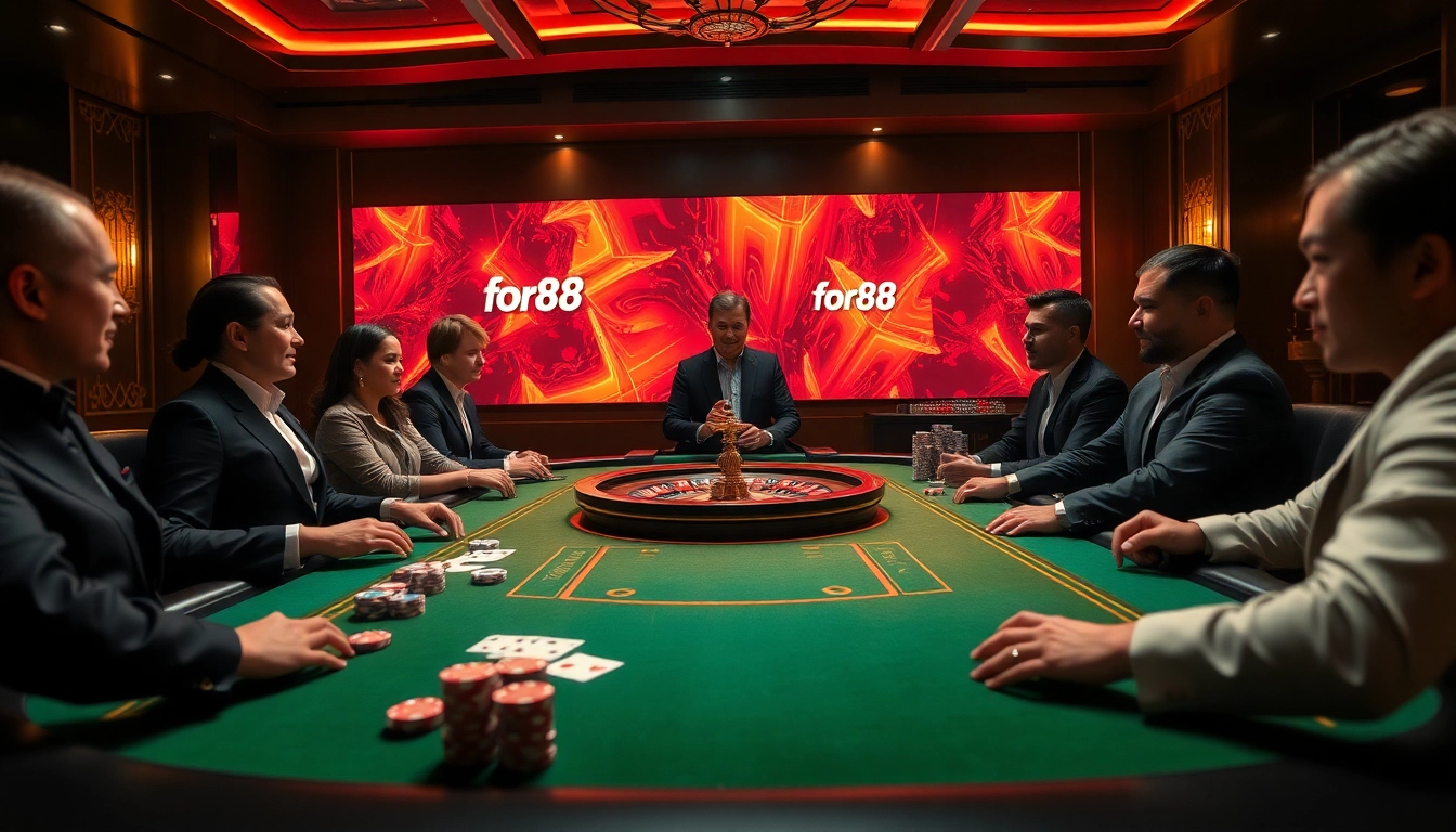 Thrilling casino experience at for88 with players enjoying their game at a sleek gaming table.
