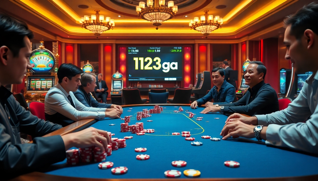 Exciting gameplay at 123ga's online poker table with vibrant decor.