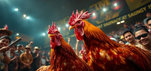 Exciting live cockfighting event at Sabong67 featuring dagatructiep 1 with roosters in action and engaged audience.