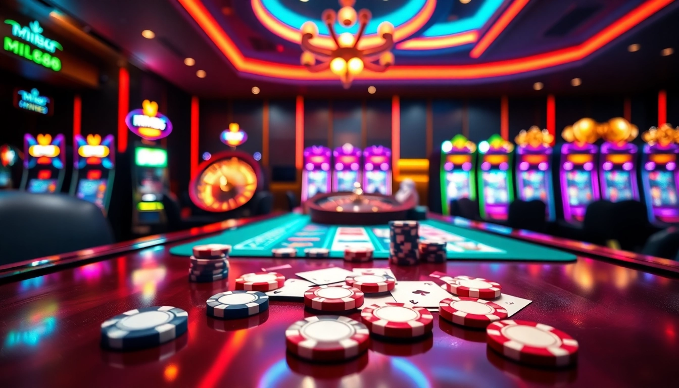 Experience thrilling gameplay at MM88 with colorful slot machines and vibrant casino tables.