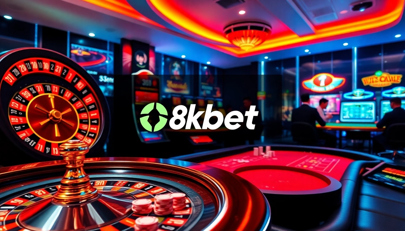 Experience thrilling gaming with 8kbet's dynamic online casino interface featuring vibrant slots and engaging tables.