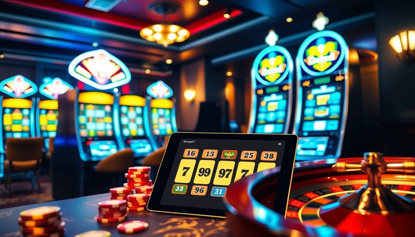 Experience the thrill of gaming at Wingslots77 with vibrant slot machines and casino ambiance.