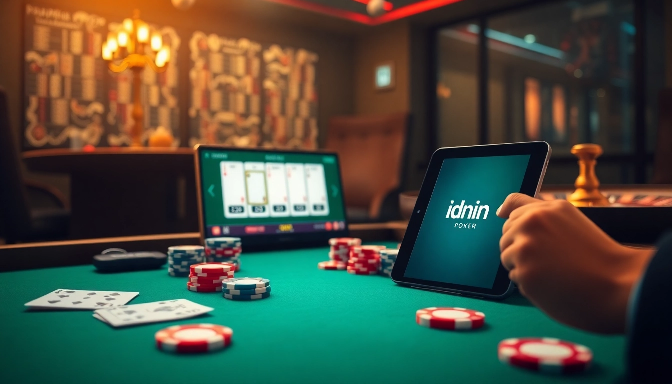 Engage in thrilling Idn Poker gameplay with vibrant cards and chips on a digital poker table.