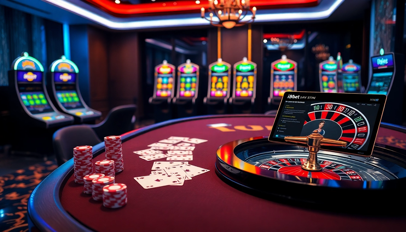Experience the thrill of winning at i9bet with vibrant poker chips and high-tech gaming displays.