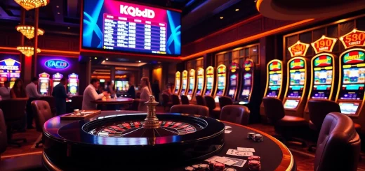 Experience the thrill of kqbd results amidst a glamorous casino atmosphere with vibrant tables and excited players.