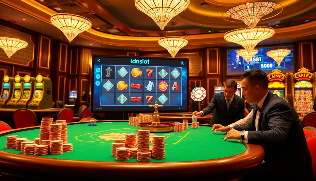 Experience idnslot gaming excitement with vibrant casino tables and luxury ambiance.