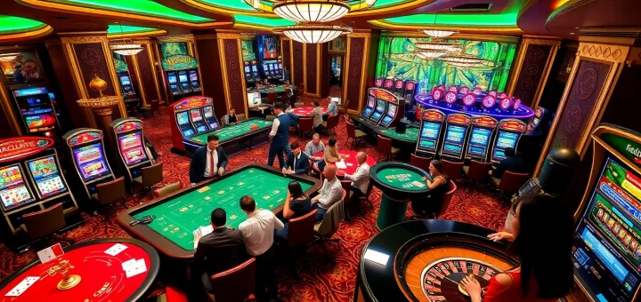 Engaging scene of players at a luxurious casino, promoting ลงทะเบียนu31 for thrill-seeking gamblers.