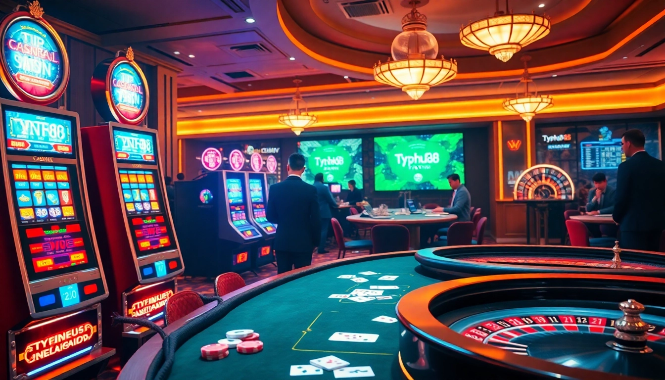 Experience the thrill of gambling at Typhu88 with vibrant slot machines and poker enthusiasts.