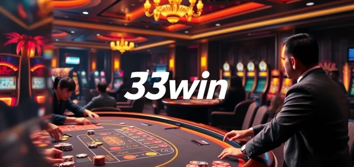 Players enjoying the thrilling games at 33win's vibrant casino table, featuring professional dealers and exciting action.