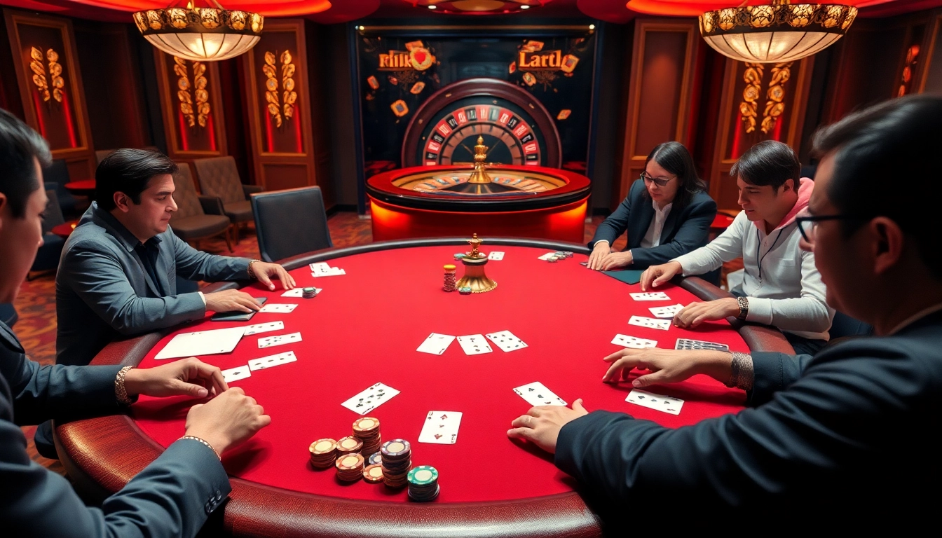 Experience exciting poker gameplay at rikvip with colorful chips and high-stakes action.