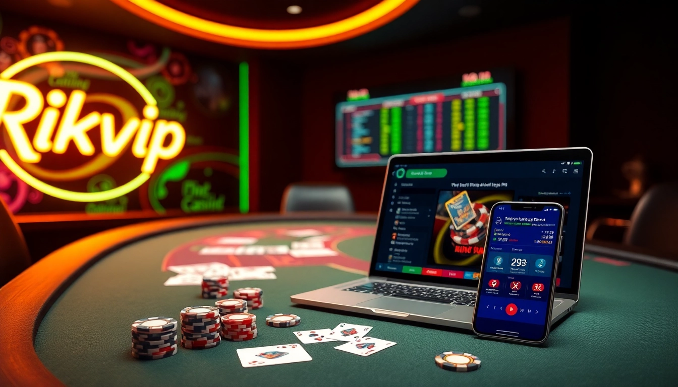 Richly detailed casino scene showcasing the vibrant atmosphere of Rikvip gaming experience.