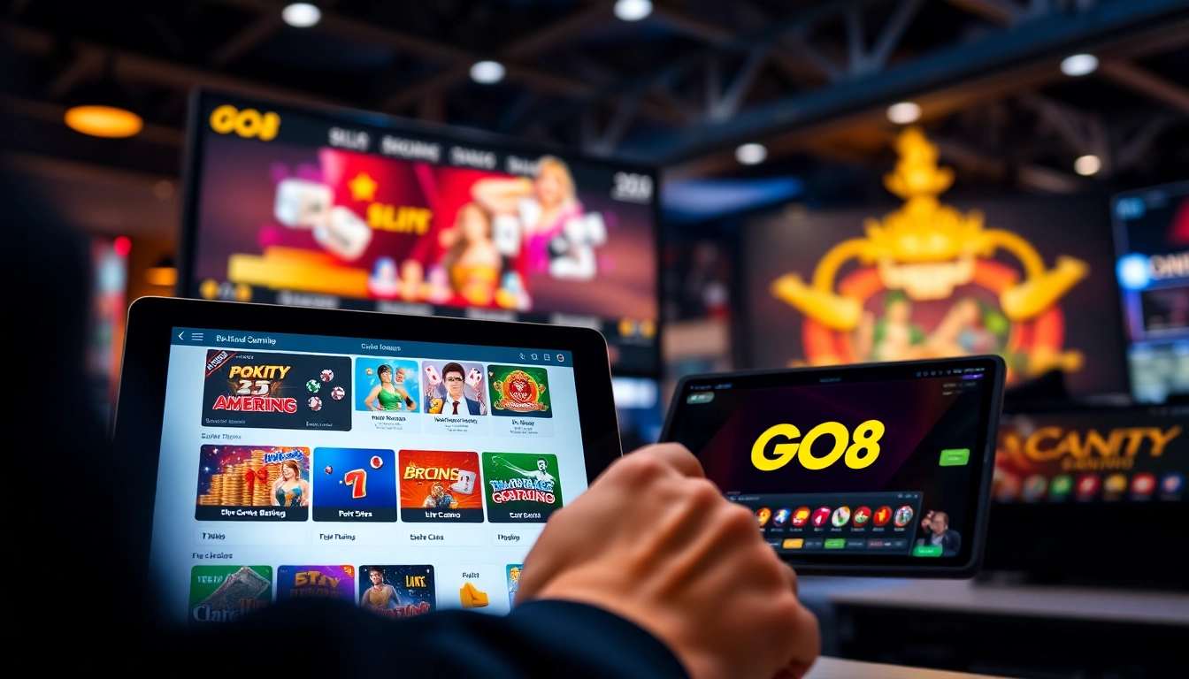 Experience the thrill of GO8 online betting with a vibrant, user-friendly interface showcasing various games and winnings.