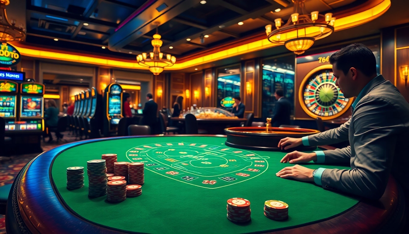 Experience the thrilling action at good88 with vibrant gaming tables and colorful poker chips.