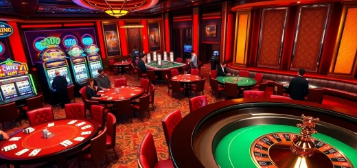 SODO Casino showcases an exciting table scene with poker players and vibrant slot machines.