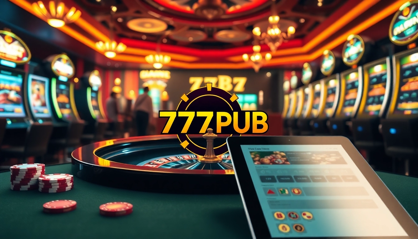 Experience the excitement at 777PUB with vibrant casino elements and online gaming visuals.