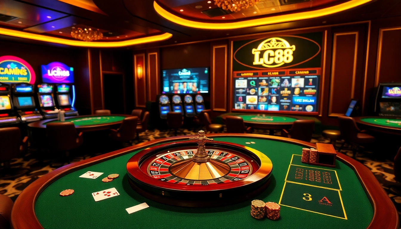 Experience the thrill of the LC88 casino with vibrant gaming tables and exciting roulette action.