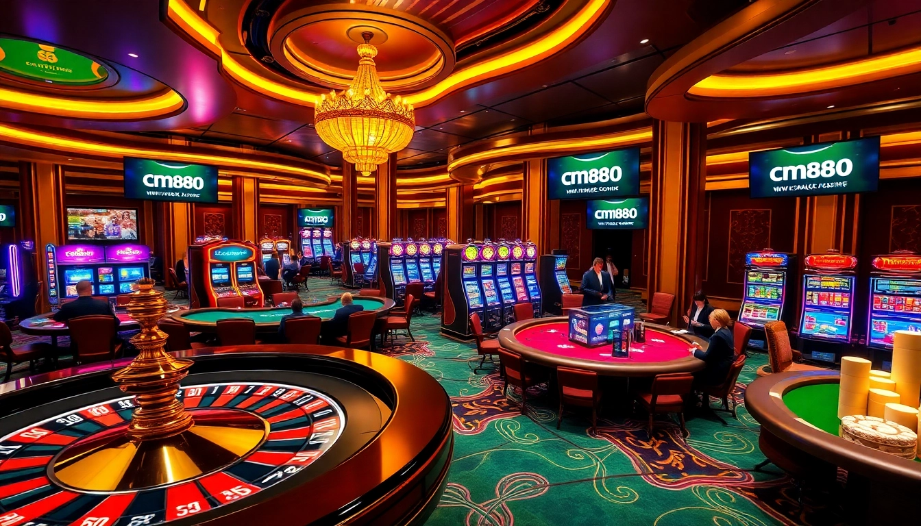 Excited players enjoying high-stakes games at cm88.com, showcasing a vibrant casino atmosphere.