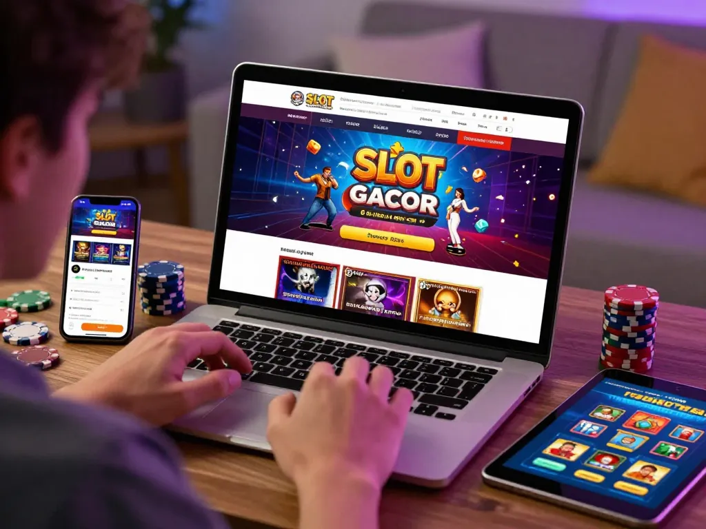 Exciting SLOT GACOR online gaming experience in a cozy home setup.