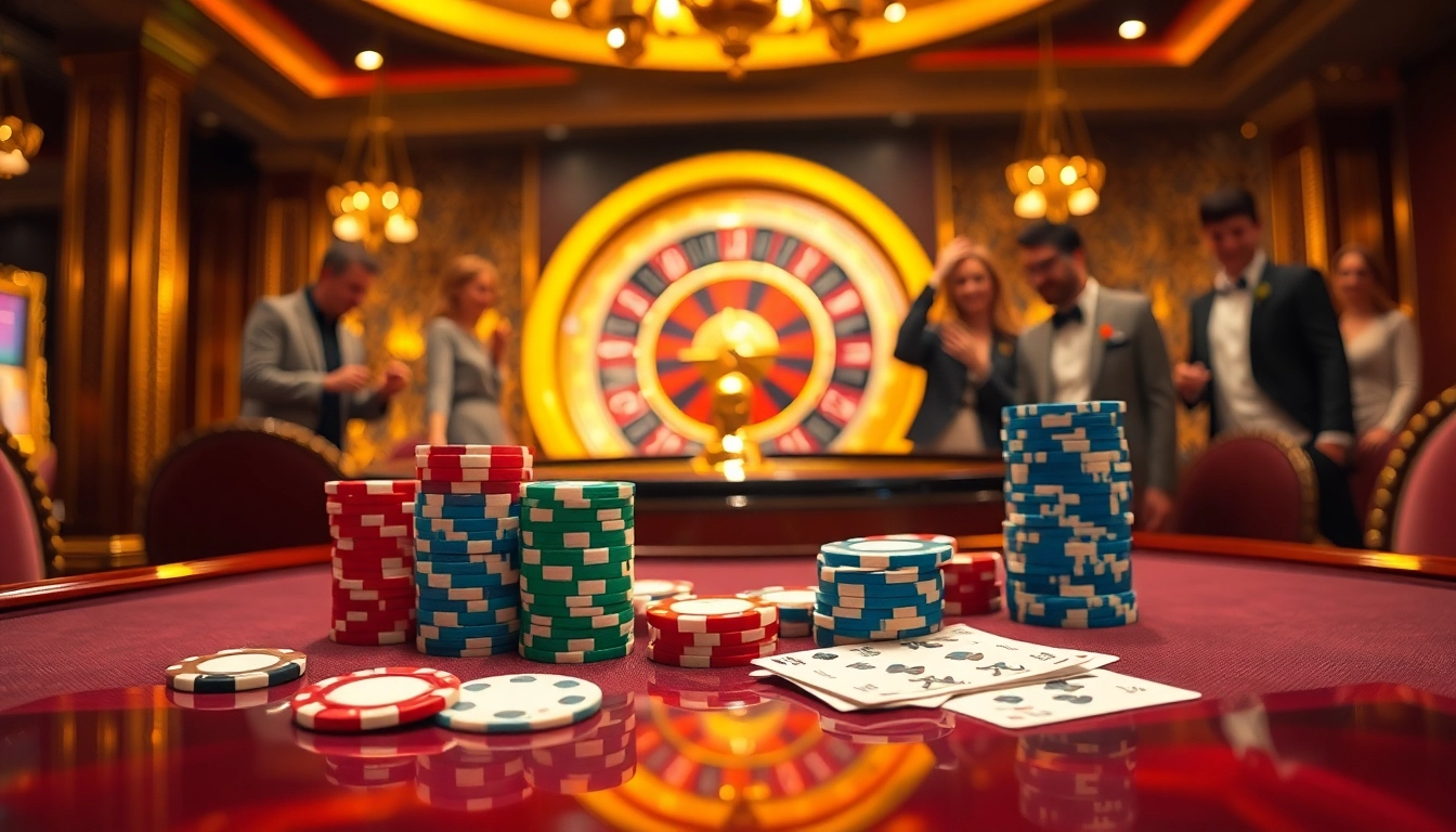 A high-stakes casino scene showcasing 8KBET 456 with vibrant slot machines and elegant poker gameplay.