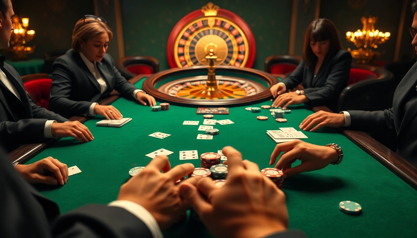 High-stakes poker at nhà cái 79king casino with players, chips, and cards in focus