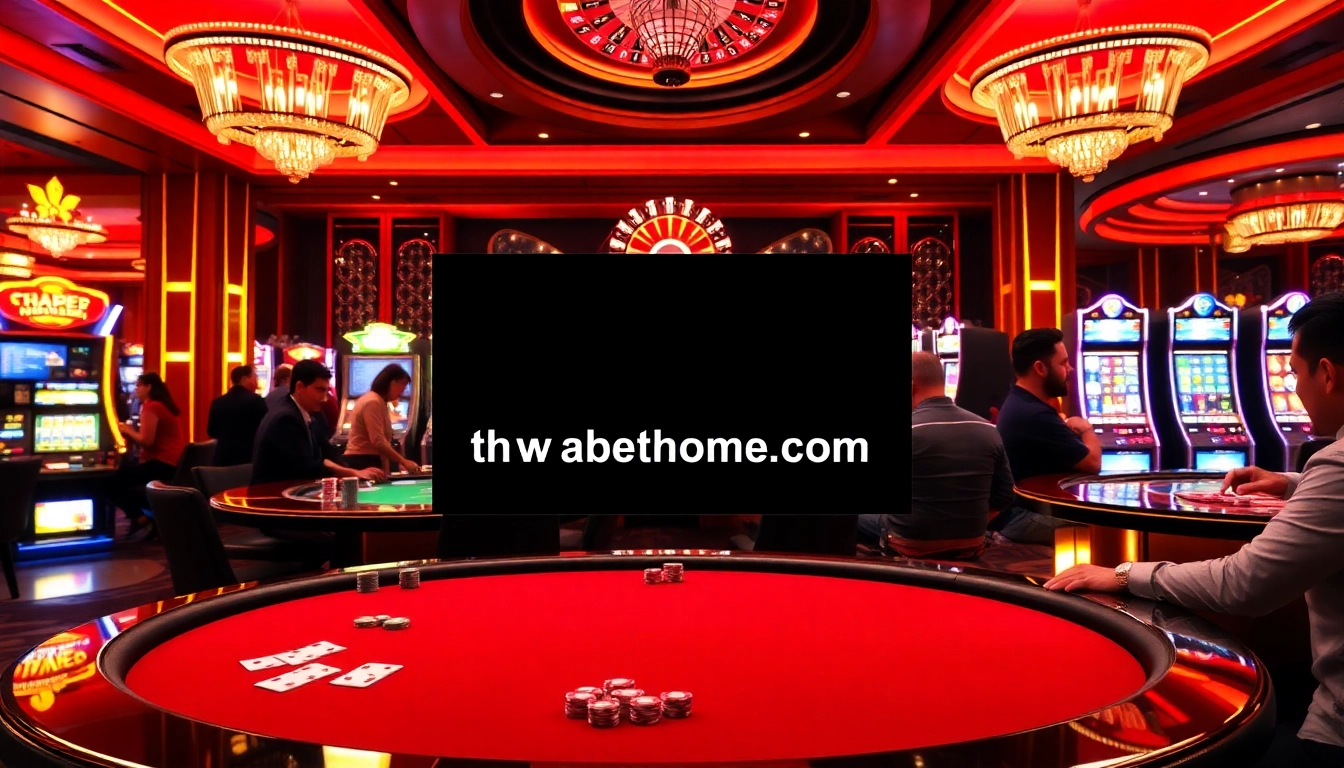 Players enjoying a thrilling game at https://thabethome.com/ casino with vibrant atmosphere and luxury decor.